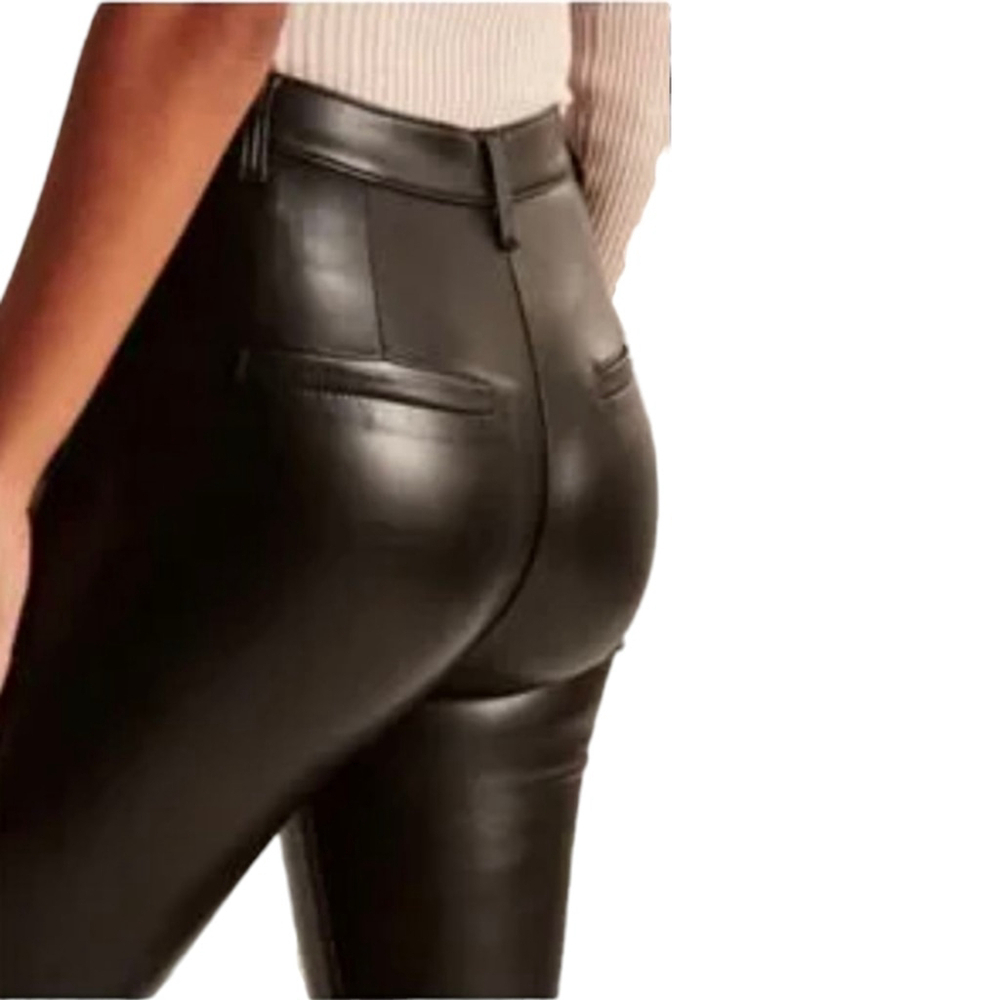 Abercrombie & Fitch Faux Leather Front Split Hem Slim Flare Pants Women's Sz 6 - Picture 5 of 12